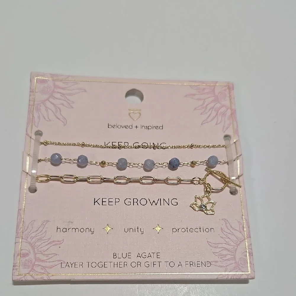 Blue Agate Charm Bracelet Set